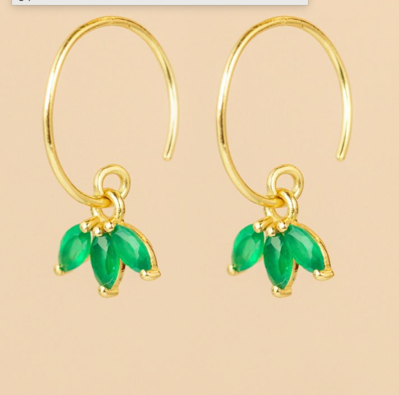 Boucles d'oreilles P.O pendantes trois pierres Agathe verte