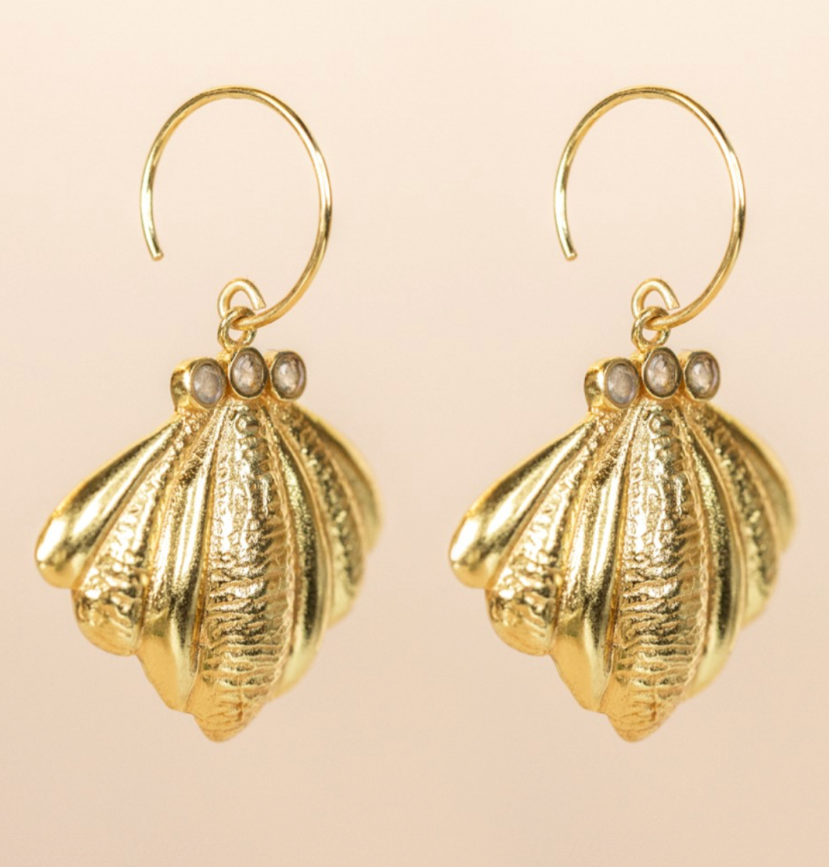 Boucles d'oreilles P.O pendantes feuilles pierre labradorite
