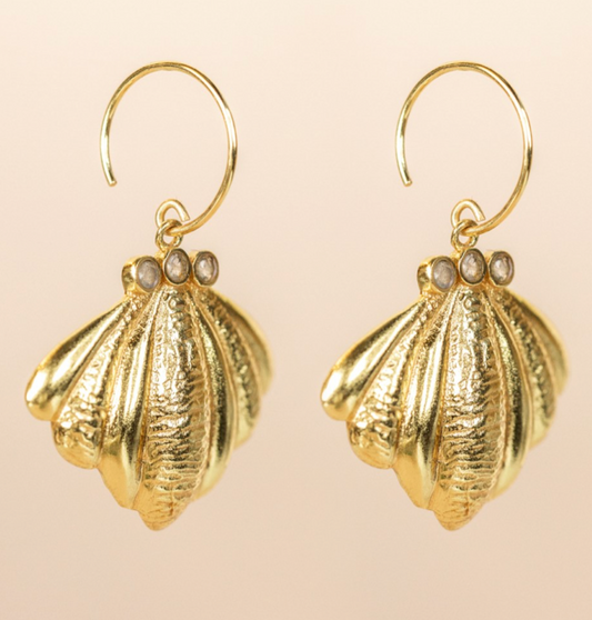 Boucles d'oreilles P.O pendantes feuilles pierre labradorite
