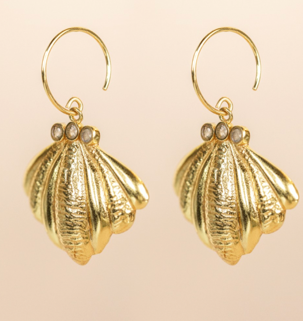 Boucles d'oreilles P.O pendantes feuilles pierre labradorite