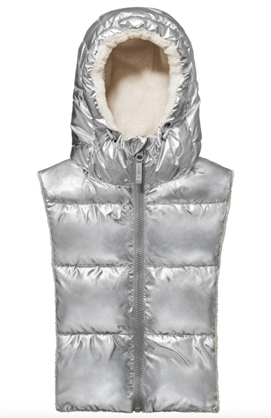 Capuche doudoune argent réversible sherpa