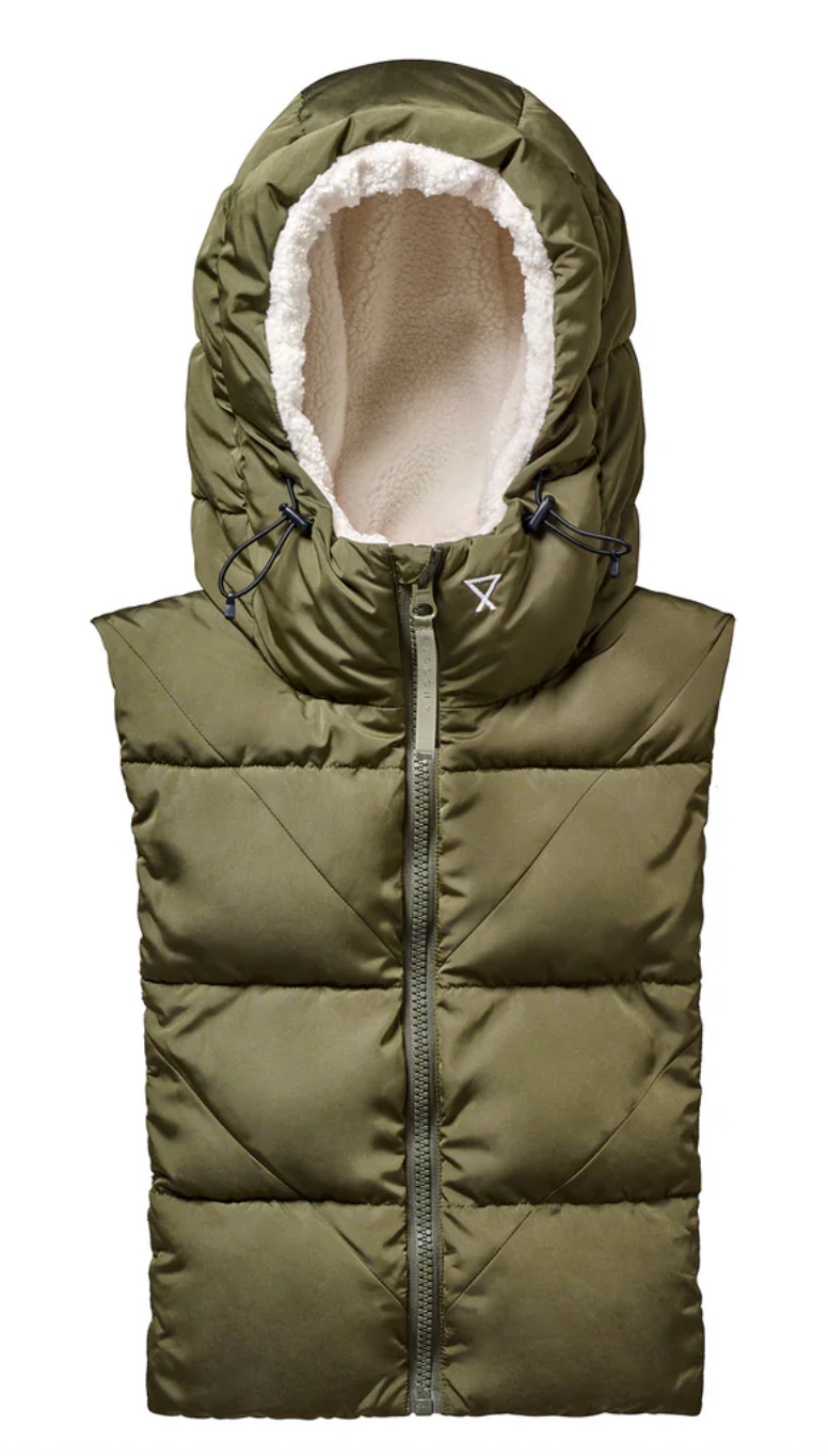 Capuche doudoune kaki et écru effet mouton