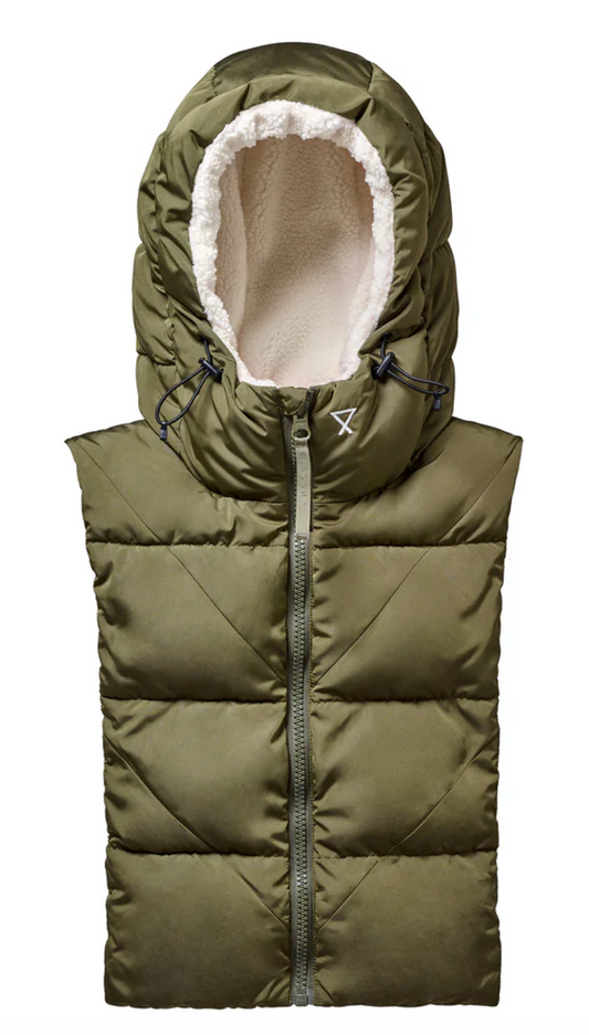 Capuche doudoune kaki et écru effet mouton