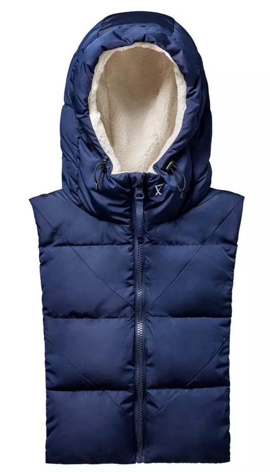 Capuche doudoune bleu marine et écru effet mouton