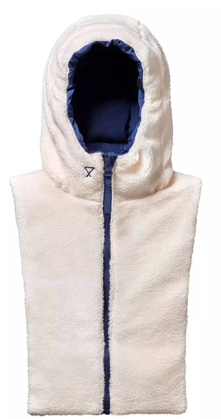 Capuche doudoune bleu marine et écru effet mouton