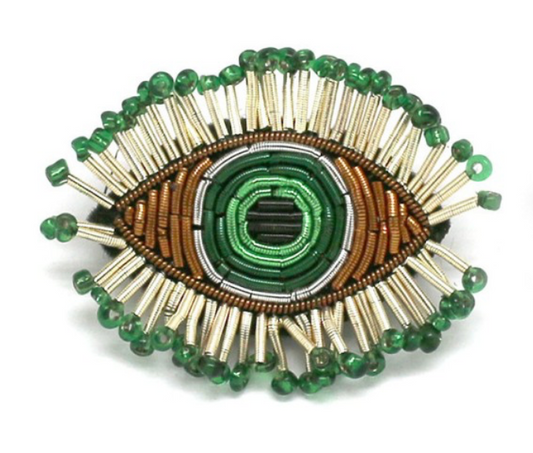 Broche brodée oeil cils perles