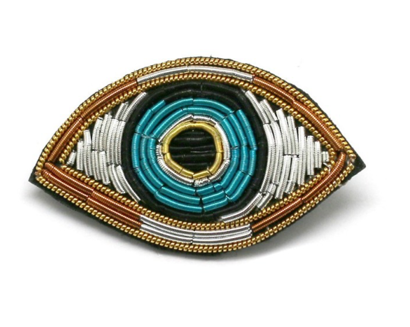 Broche brodée oeil turquoise & noir