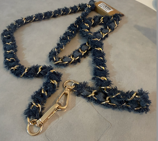 Laniere tissu jean maille doré