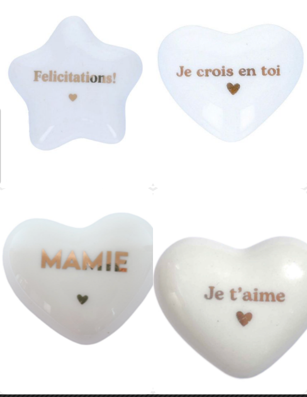 Coeur ou étoile  en céramique message