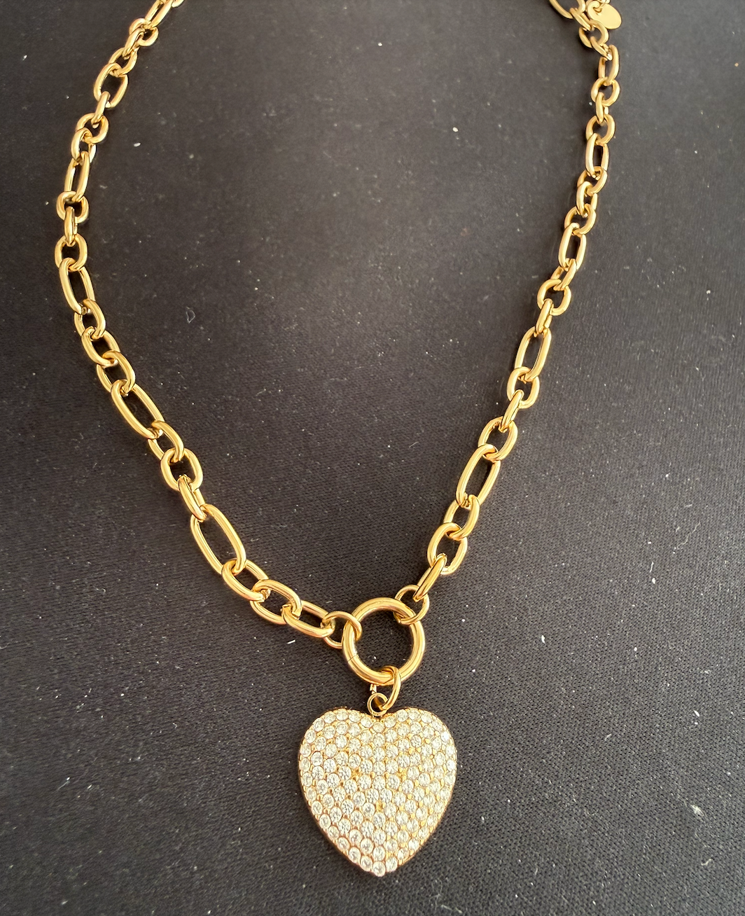 collier dore coeur strass