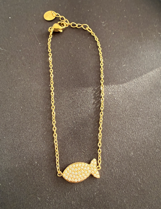 bracelet dore poisson strass