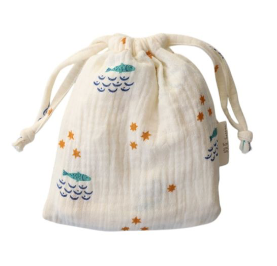 Lot de 5 lingettes lavables pochon écru poissons - Ma bonne étoile