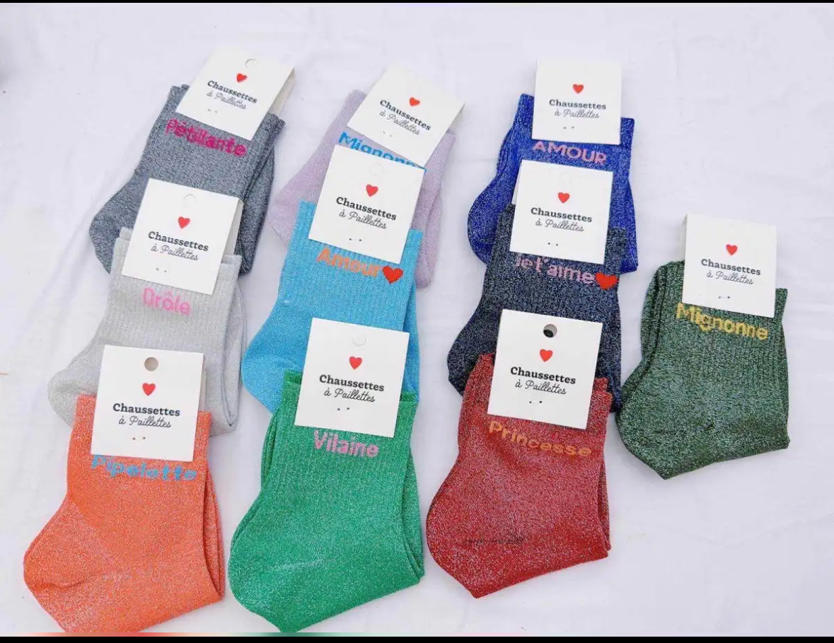 Chaussettes messages à paillettes