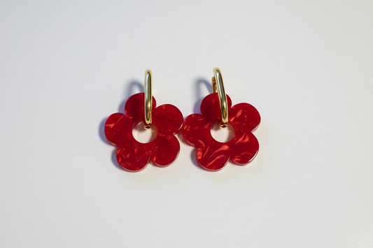 Boucles oreilles fleur anneau rectangulaire