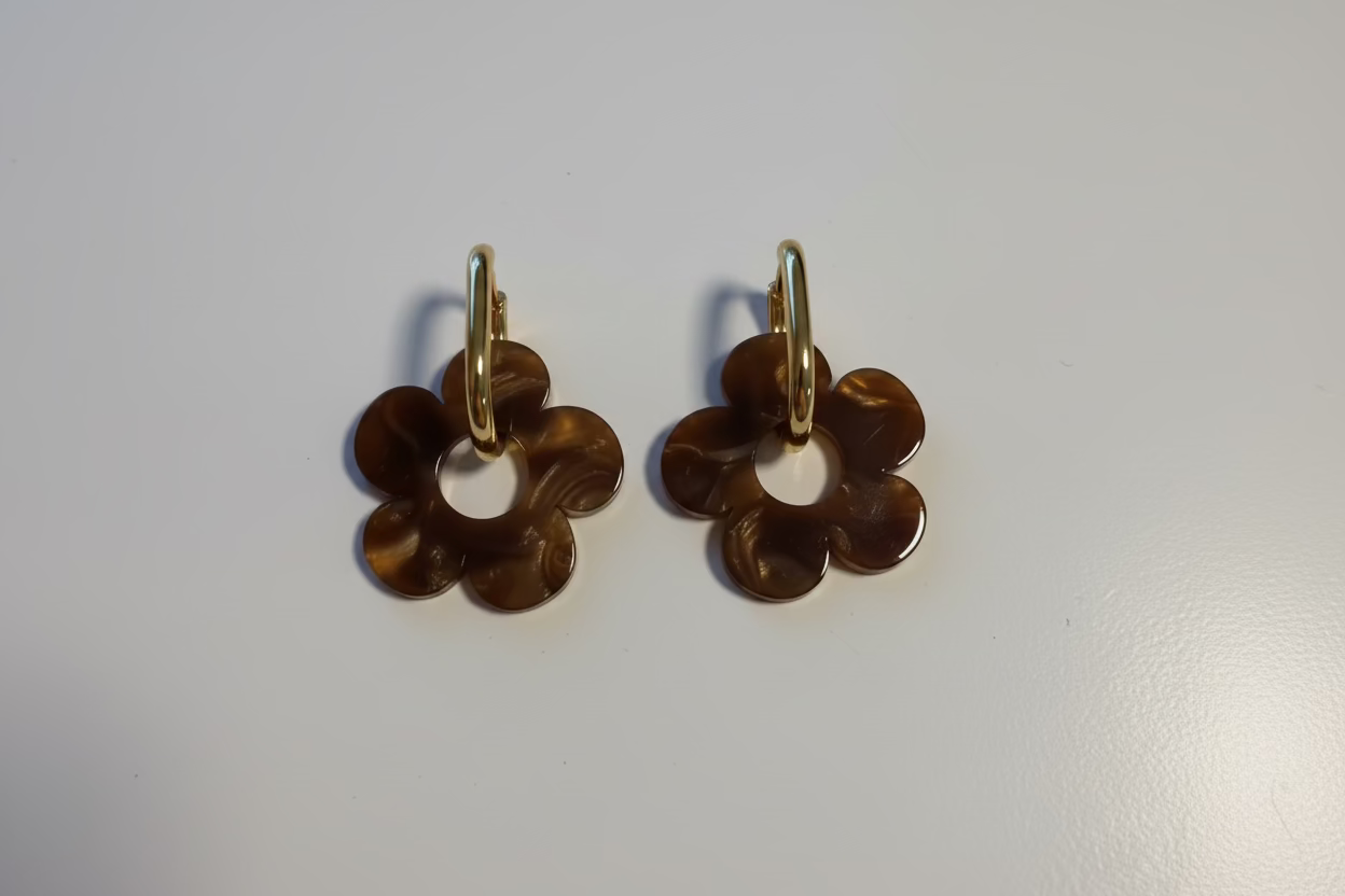 Boucles oreilles fleur anneau rectangulaire