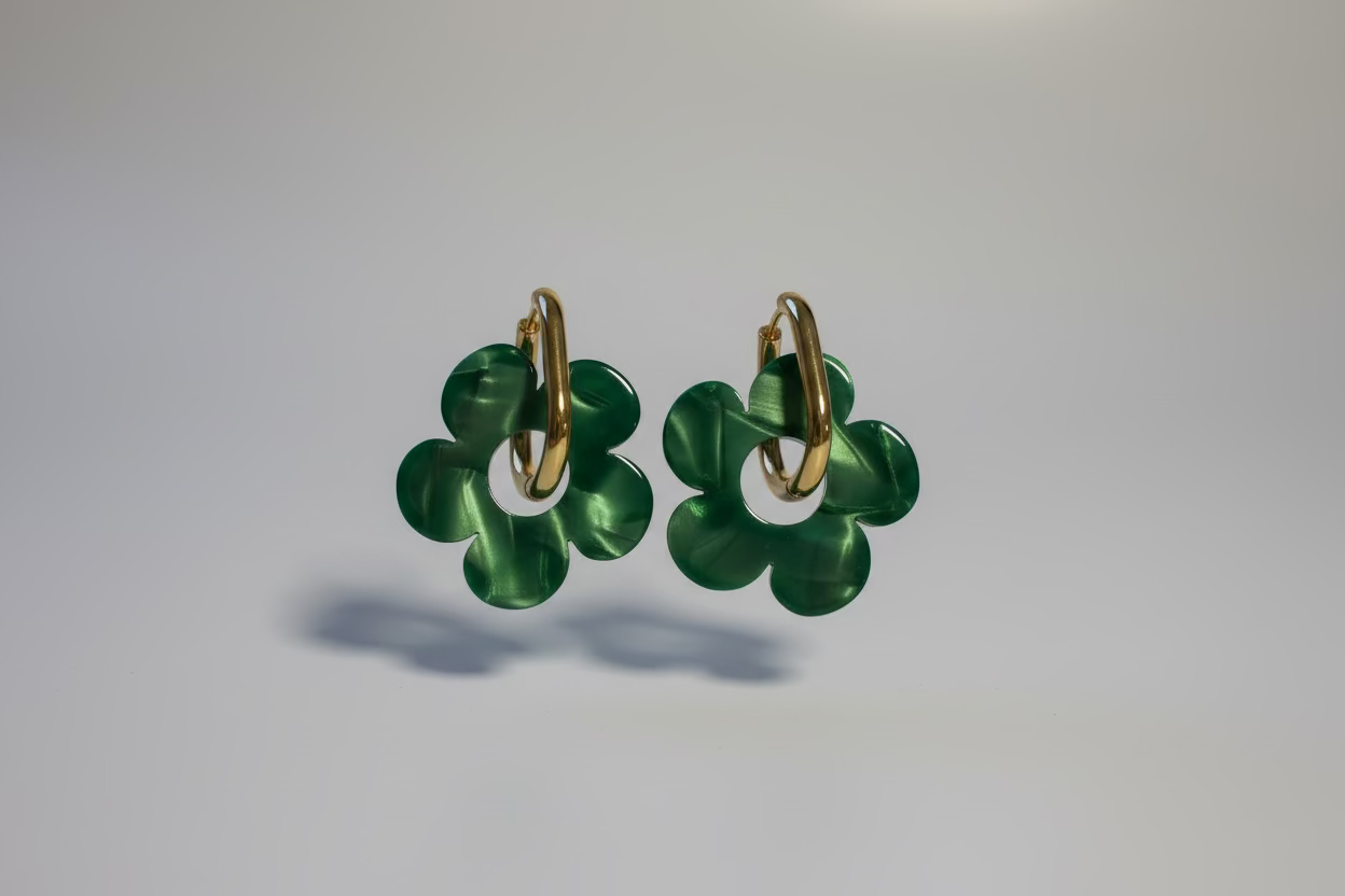Boucles oreilles fleur anneau rectangulaire