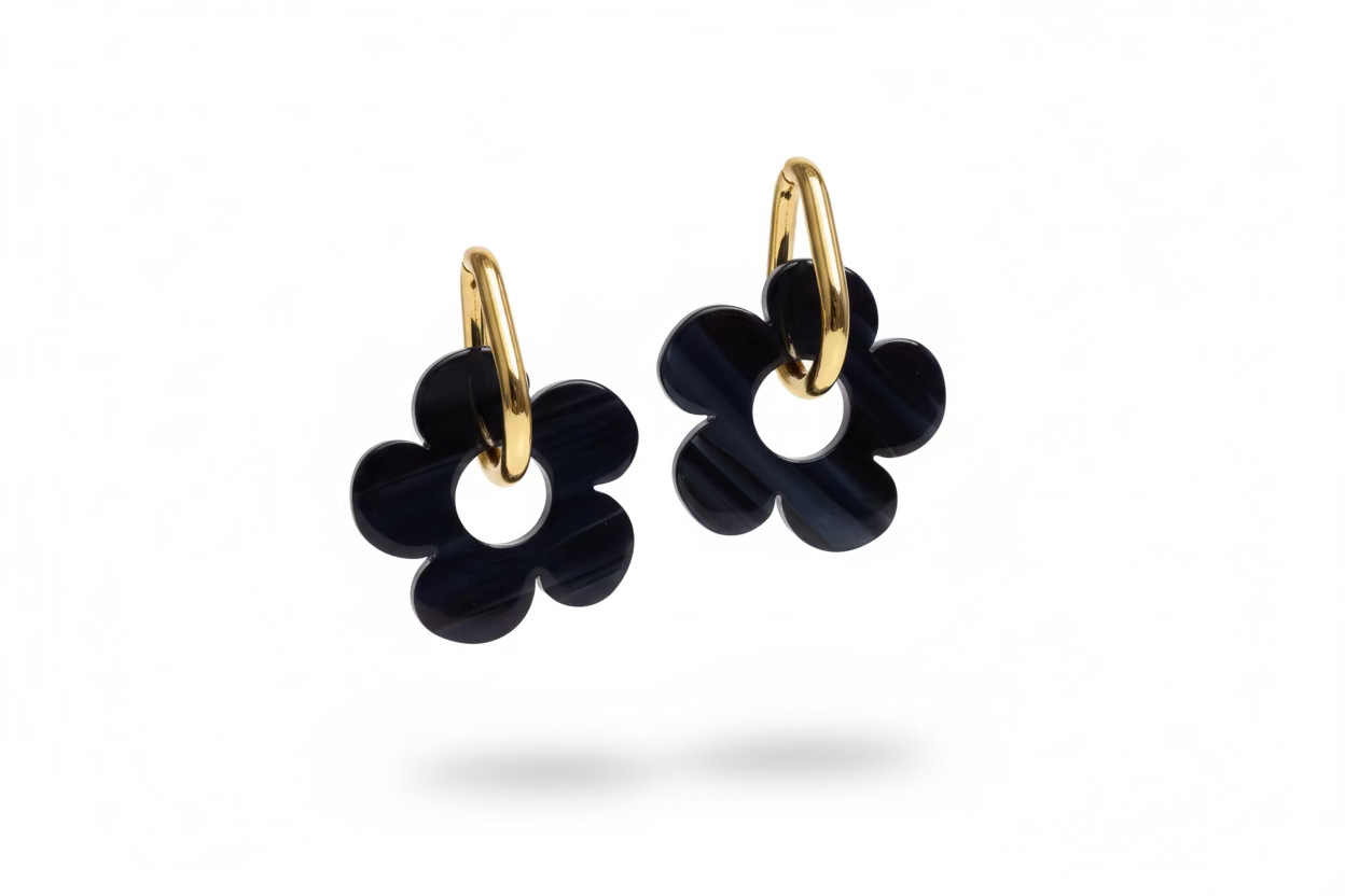 Boucles oreilles fleur anneau rectangulaire