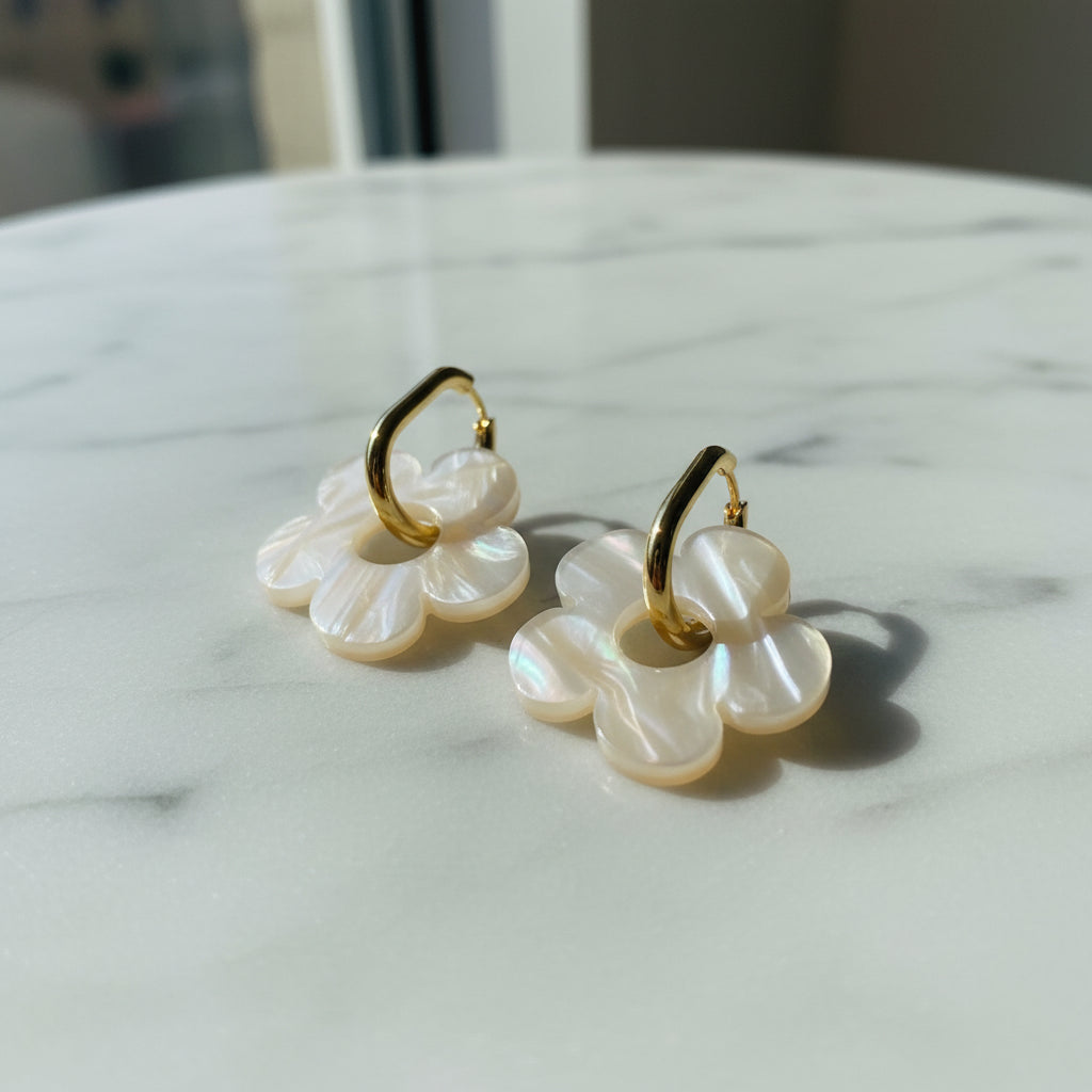 Boucles oreilles fleur anneau rectangulaire