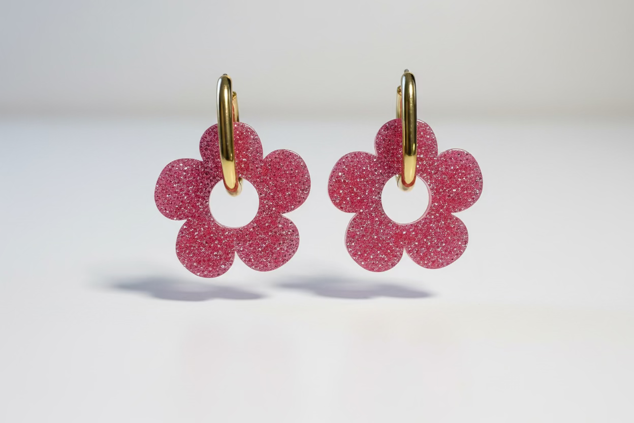 Boucles oreilles fleur anneau rectangulaire