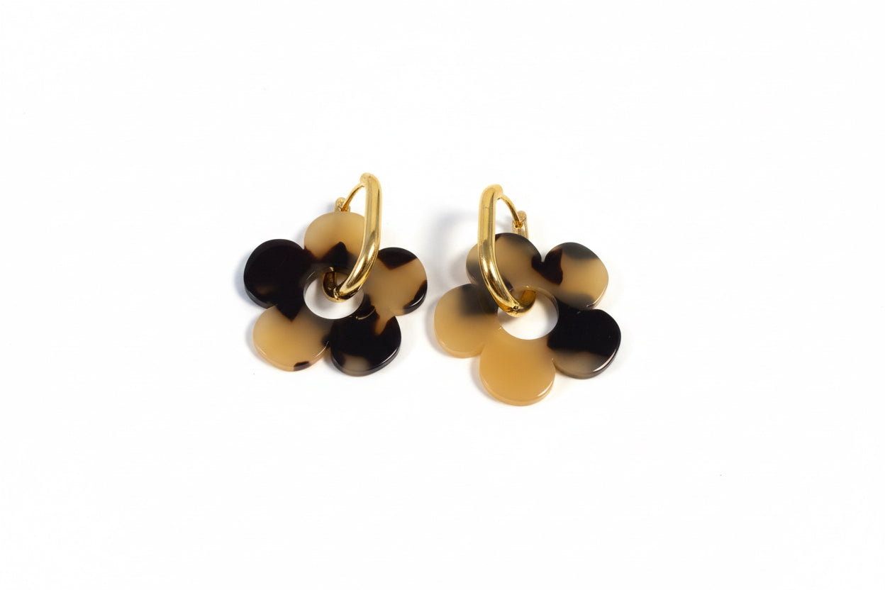 Boucles oreilles fleur anneau rectangulaire