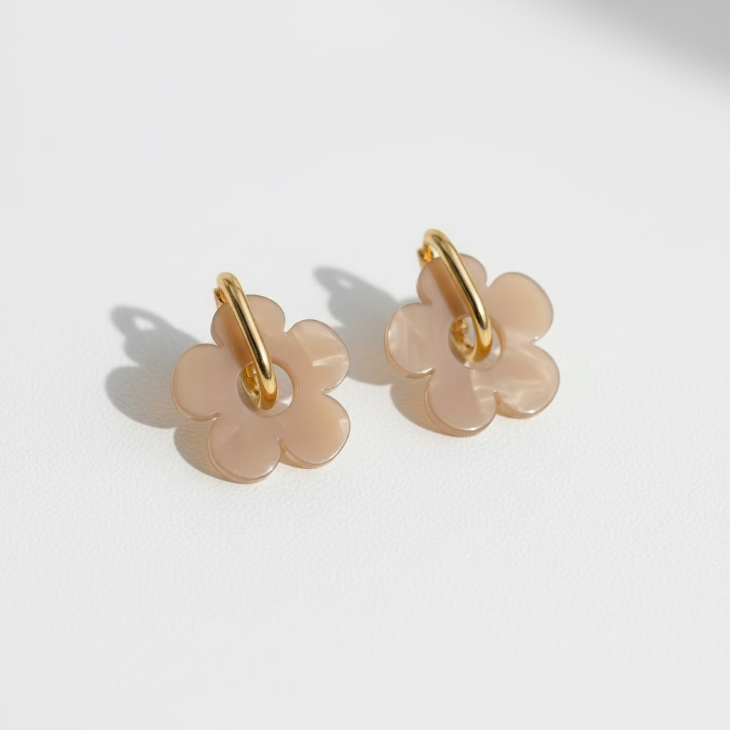 Boucles oreilles fleur anneau rectangulaire