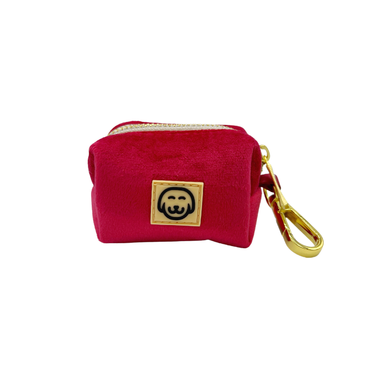 Porte-sac pour déjections canines -velours écarlate - rouge