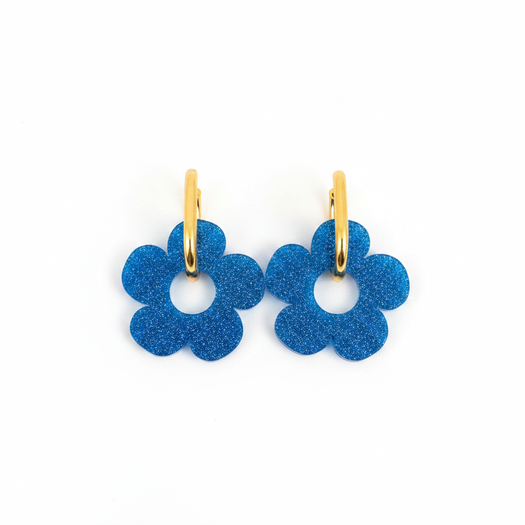 Boucles oreilles fleur anneau rectangulaire