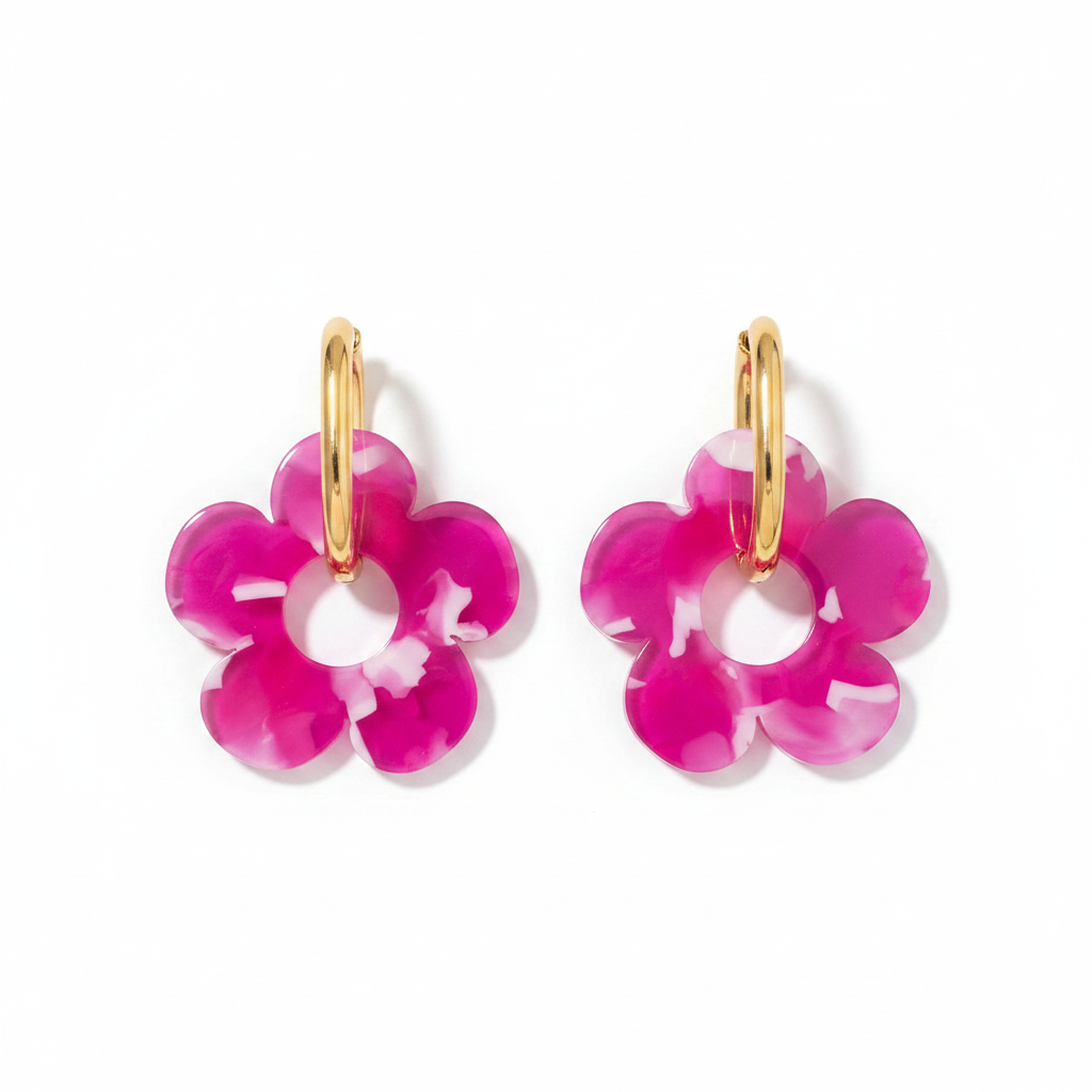 Boucles oreilles fleur anneau rectangulaire