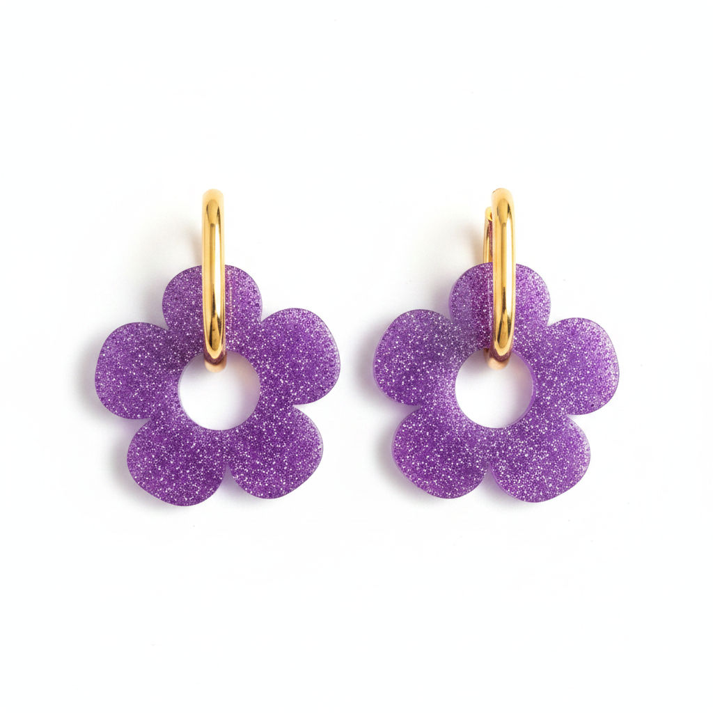 Boucles oreilles fleur anneau rectangulaire