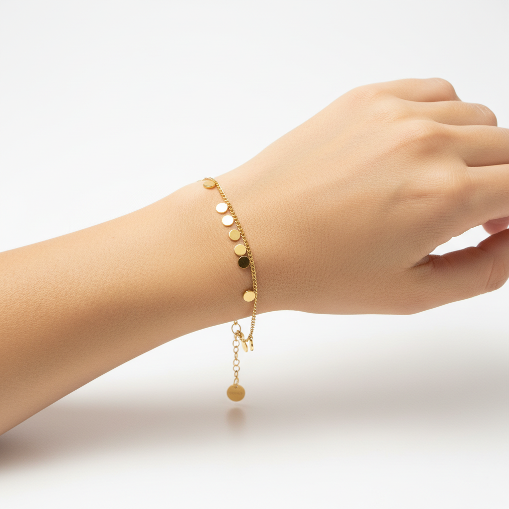 Bracelet disques dorés sur poignet