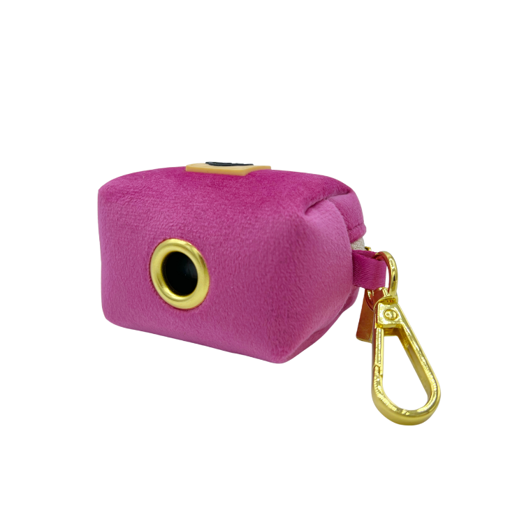 Porte-sac pour déjections canines - velours rose