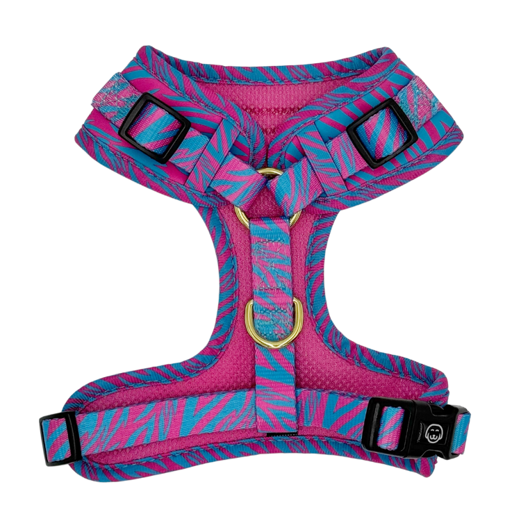 Harnais pour chien ajustable Malibu Doll à imprimé tigre rose et bleu aqua