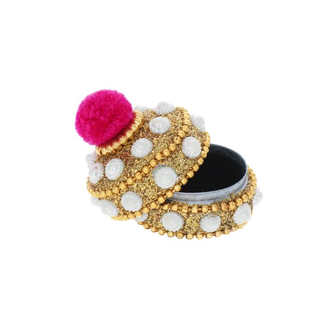 boite grand  modele ronde Or et fuchsia indienne
