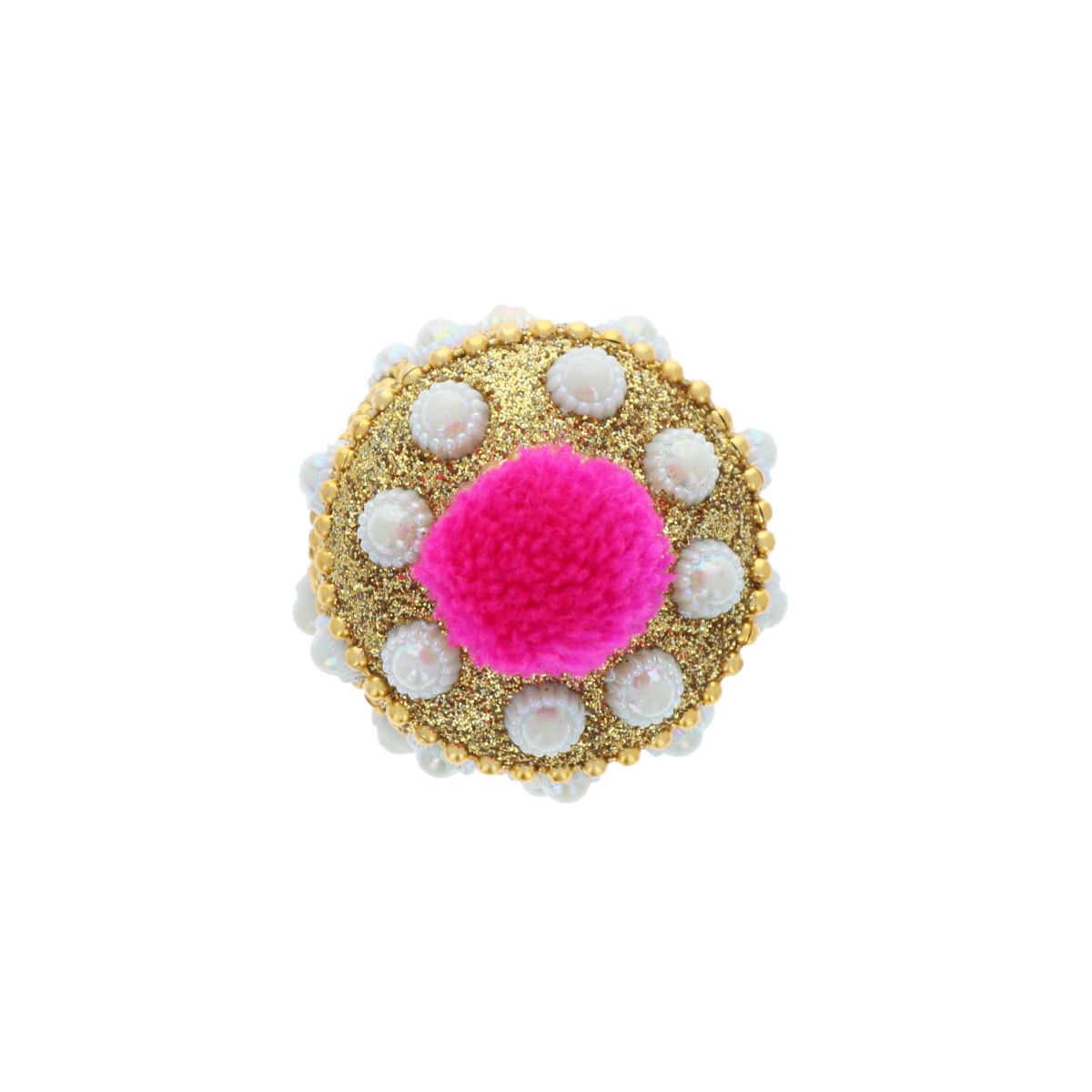 boite grand  modele ronde Or et fuchsia indienne