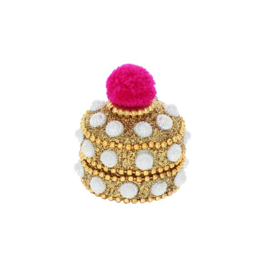 boite grand  modele ronde Or et fuchsia indienne